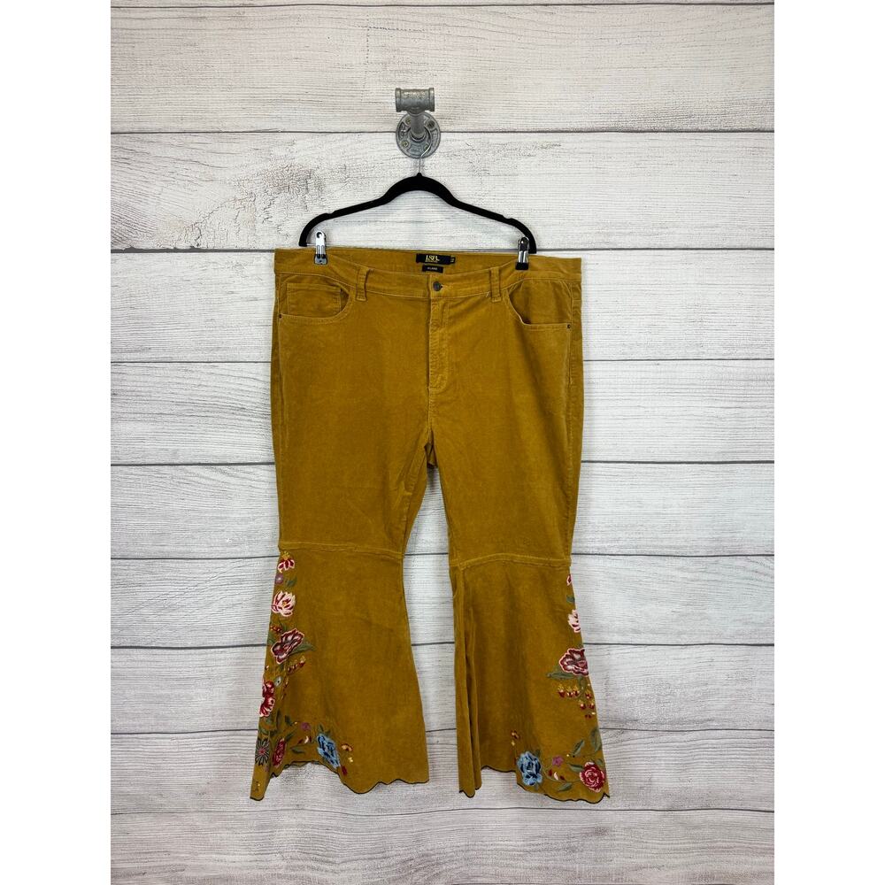 L&B Lucky & Blessed Plus Size Tan Corduroy Embroidered Flare Leg Pants Size 22